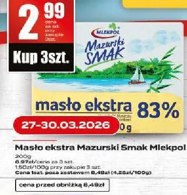 Masło ekstra Mazurski Smak Mlekpol promocja w Supeco
