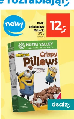 Płatki śniadaniowe Minionki Nutri Valley Crispy Pillows promocja w Dealz