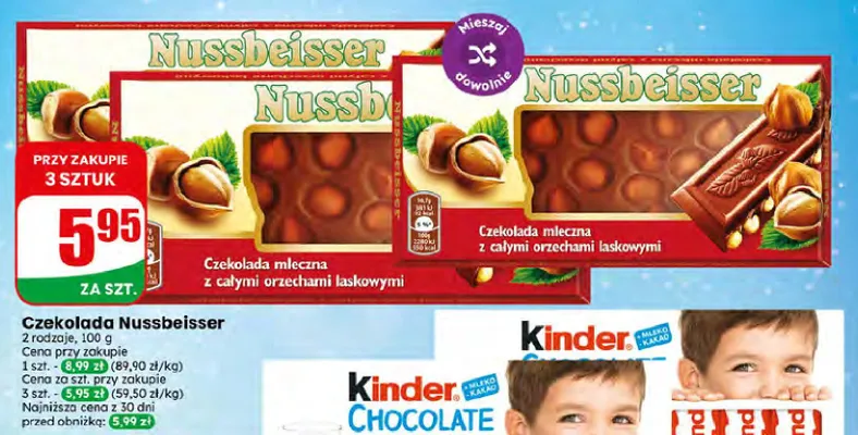 Czekolada mleczna z całymi orzechami laskowymi Nussbeisser promocja w Dino
