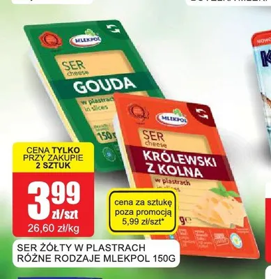 Ser żółty w plastrach Królewski z Kolna Mlekpol 150g promocja w Bingo
