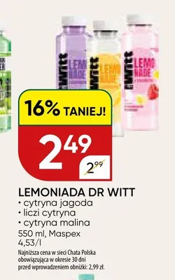 Lemoniada Dr Witt cytryna malina promocja w Chata Polska