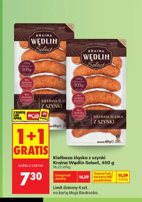 Kiełbasa śląska z szynki Kraina Wędlin Select promocja w Biedronka