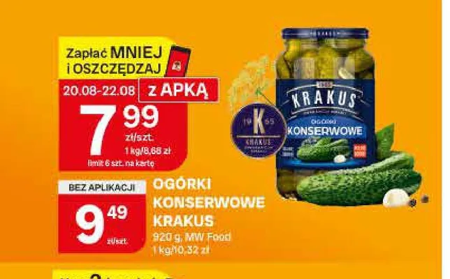 Ogórki konserwowe Krakus promocja w Chorten