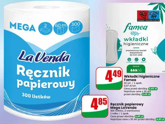 Wkładki higieniczne Famea 60szt. promocja w Dino