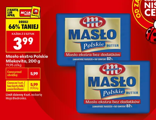 Masło ekstra Polskie Mlekovita promocja w Biedronka