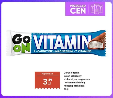 Baton kokosowy z l-karnityną magnezem i witaminami oblany mleczną czekoladą Go On Vitamin promocja w Biedronka