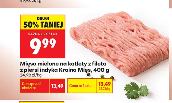 Mięso mielone na kotlety z fileta z piersi indyka Kraina Mięs promocja w Biedronka