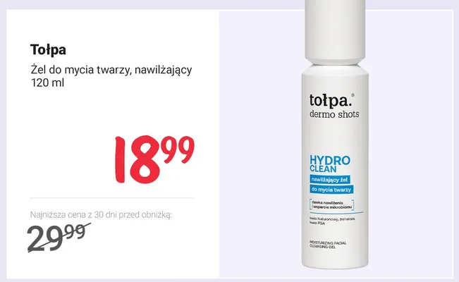 Żel do mycia twarzy nawilżający Tołpa dermo shots Hydro Clean promocja w Rossmann