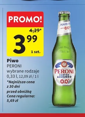 Piwo Peroni Nastro Azzurro 0,0% 330 ml promocja w Intermarche