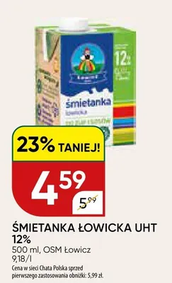 Śmietanka łowicka UHT 12% promocja w Chata Polska
