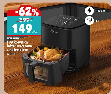 Frytkownica beztłuszczowa z okienkiem Extralink czarna 1400W 5l promocja w Biedronka