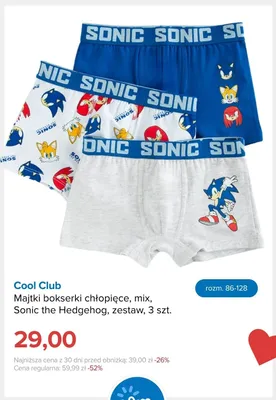 Majtki bokserki chłopięce Cool Club Sonic the Hedgehog 3-pak promocja w Smyk