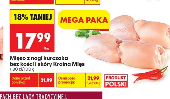 Mięso z nogi kurczaka bez kości i skóry Kraina Mięs promocja w Biedronka