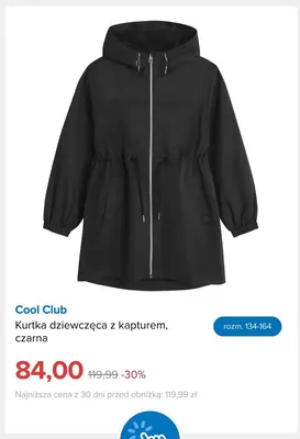 Kurtka dziewczęca z kapturem czarna Cool Club promocja w Smyk