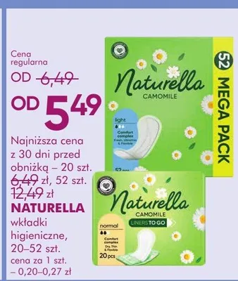 Wkładki higieniczne naturella camomile promocja w Super-Pharm