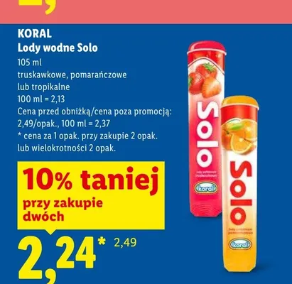 Lody wodne Solo truskawkowe Koral promocja w Lidl