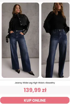 Jeansy damskie Wide Leg High Waist z bawełny Renee promocja w Renee