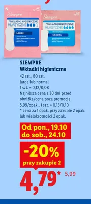 Wkładki higieniczne klasyczne normal Siempre promocja w Lidl