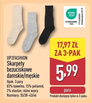 Skarpety bezuciskowe damskie/męskie UP2FASHION 3-pak promocja w Aldi