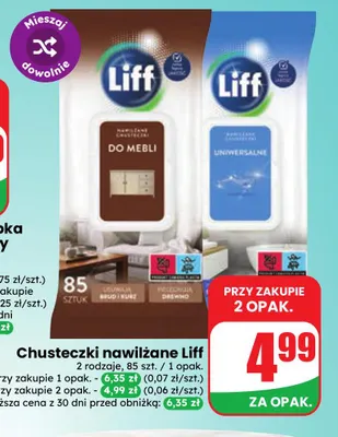Chusteczki nawilżane uniwersalne Liff promocja w Dino