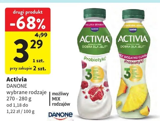 Activia jogurt pitny probiotyki wybrane rodzaje promocja w Intermarche