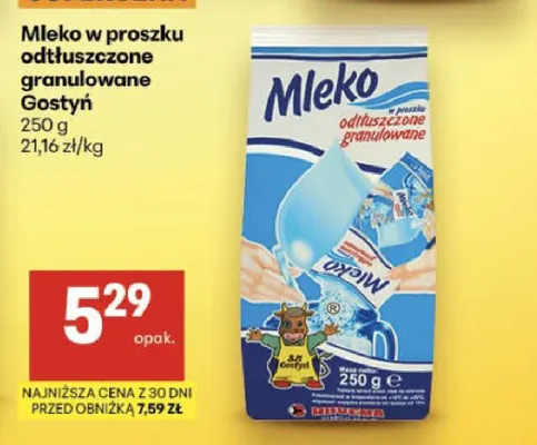 Mleko w proszku odtłuszczone granulowane Gostyń promocja w Delikatesy Centrum