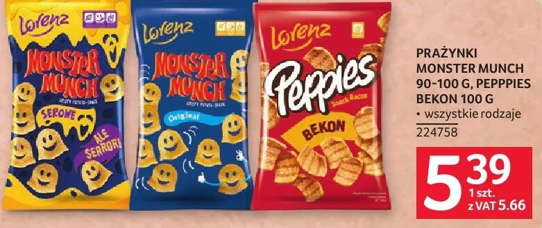 Prażynki Monster Munch 90-100g, Peppas Bekon 100g promocja w Selgros