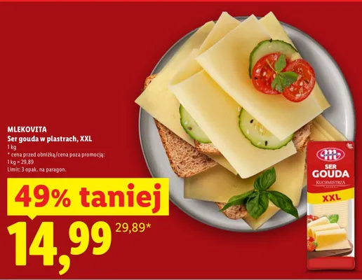 Ser gouda w plastrach, XXL promocja w Lidl