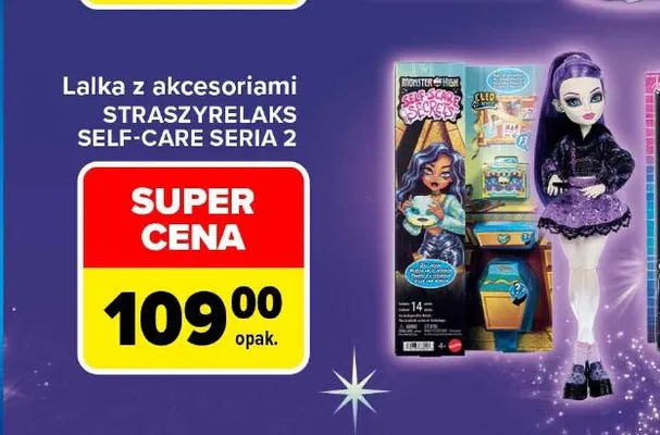 Lalka z akcesoriami Straszyrelaks Self-Care seria 2 Monster High promocja w Carrefour