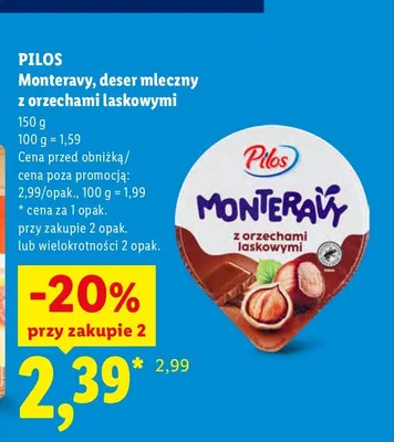 Monteravy deser mleczny z orzechami laskowymi Pilos promocja w Lidl