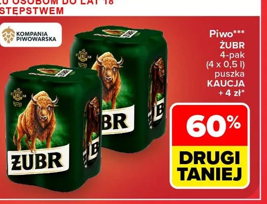 Piwo Żubr 4-pak promocja w Carrefour