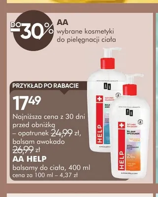 Balsam do ciała AA Help awokado promocja w Super-Pharm