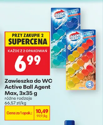 Zawieszka do WC Active Ball Agent Max 3-pak 35 g promocja w Biedronka