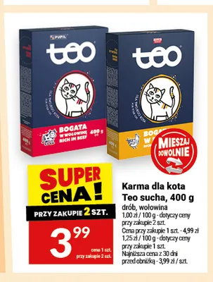 Karma dla kota Teo sucha wołowina promocja w Twój Market