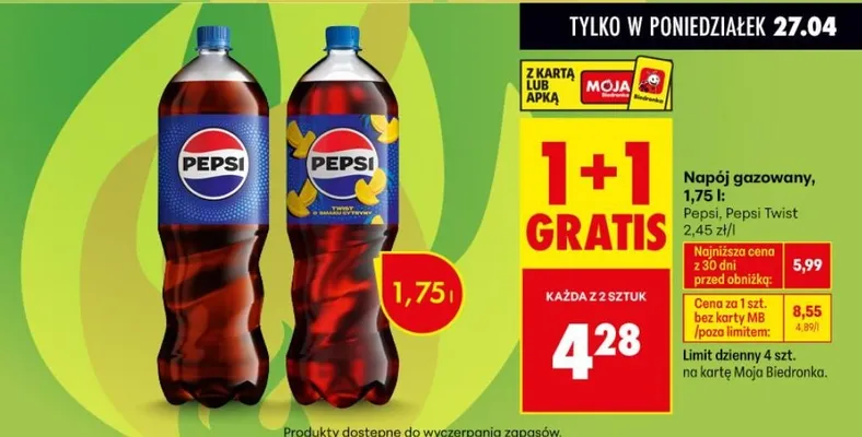 Napój gazowany Pepsi Twist promocja w Biedronka