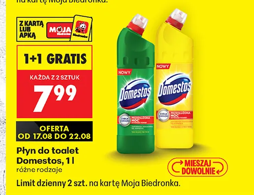 Płyn do toalet Domestos Przedłużona Moc Citrus promocja w Biedronka