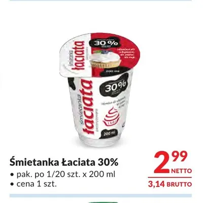 Śmietanka Łaciata 30% promocja w Makro