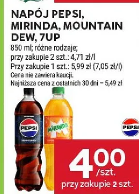 Napój Pepsi, Mirinda, Mountain Dew, 7UP promocja w Stokrotka