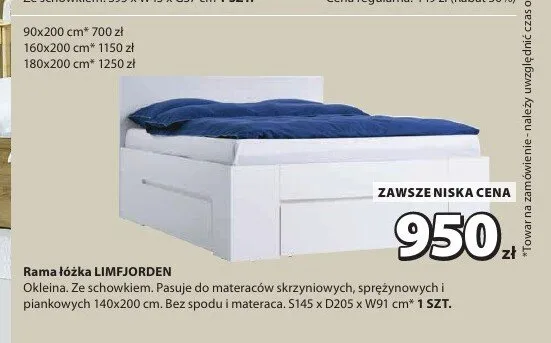 Rama łóżka LIMFJORDEN 90x200 cm promocja w Jysk