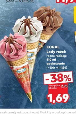 Lody rożek Koral promocja w Kaufland
