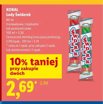 Lody Świderek tropikalne Koral promocja w Lidl