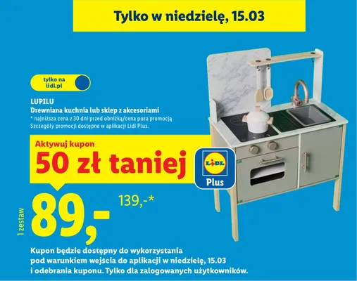 Drewniana kuchnia lub sklep z akcesoriami promocja w Lidl