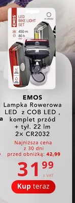 Lampka rowerowa LED z COB LED EMOS komplet przód + tył 22lm 2x CR2032 promocja w Poczta Polska