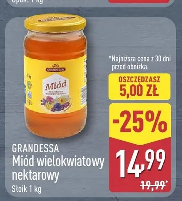 Miód wielokwiatowy nektarowy GRANDESSA promocja w Aldi
