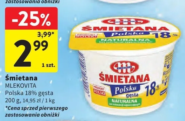 Śmietana Polska 18% gęsta promocja w Intermarche