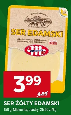 Ser żółty Edamski Mlekovita plastry promocja w Stokrotka