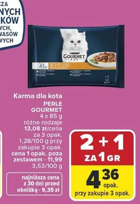 Karma dla kota PERLE GOURMET 4 x 85 g różne rodzaje promocja w Carrefour Market