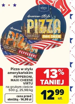 Pizza w stylu amerykańskim pepperoni, maxi cheese promocja w Carrefour Market