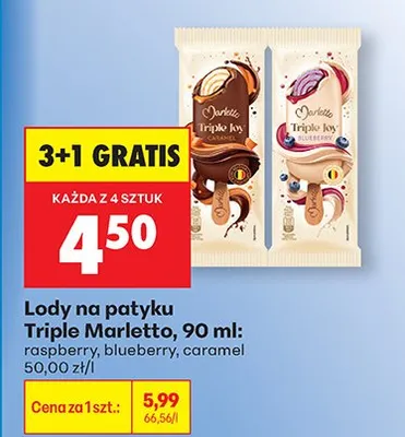 Lody na patyku raspberry 3+1 GRATIS promocja w Biedronka