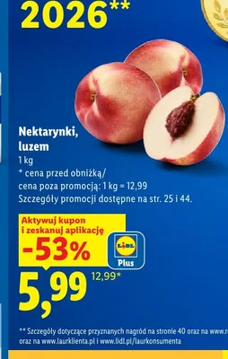 Nektarynki luzem promocja w Lidl